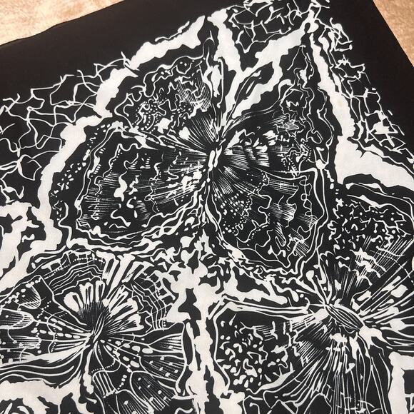Vintage Y2K Italian Made Black & White Abstract Floral Butterfly Bandana Scarf - Picture 2 of 7